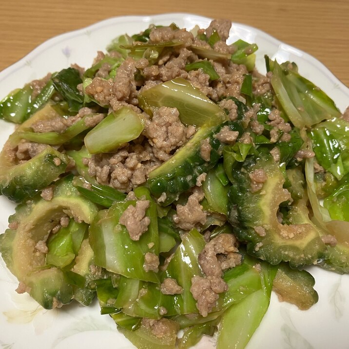キャベツとゴーヤとひき肉の味噌炒め♡